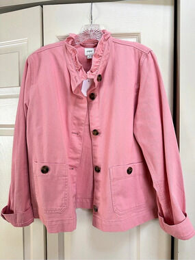 J.CREW Ruffle-Collar Field Jacket Cotton Pink Size Large